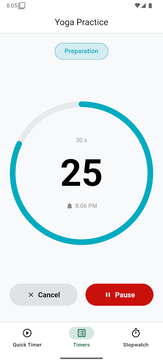 Yoga practice preparation phase timer