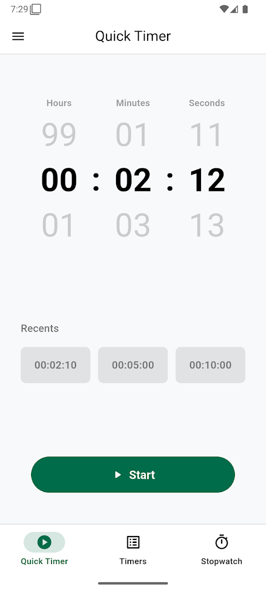 Quick Timer duration picker