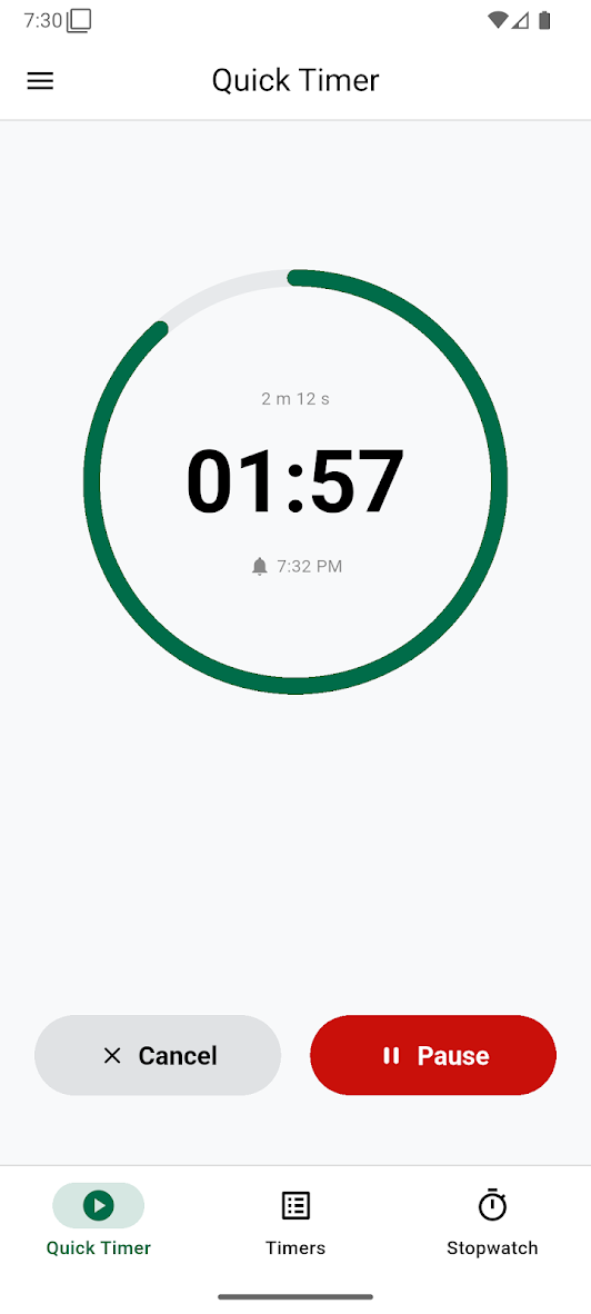 Time To Practice countdown timer with a circular progress ring